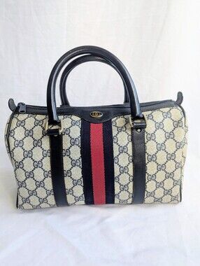 Vintage Gucci Accessory Collection GG Web Boston Bag | Made in Italy